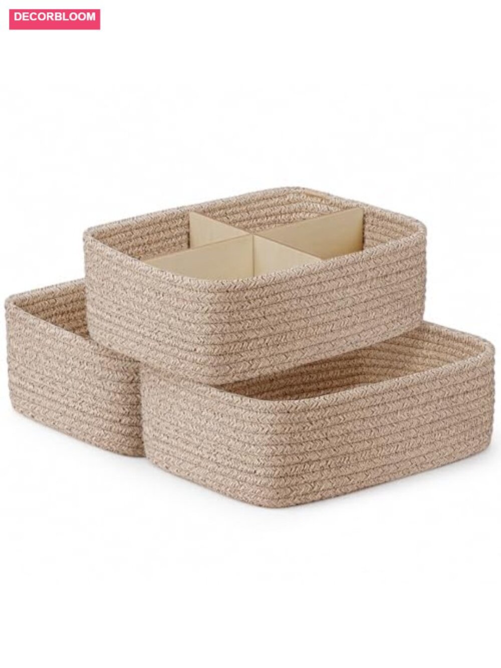 3 Pack Woven Cotton Storage Baskets for Shelves Organization